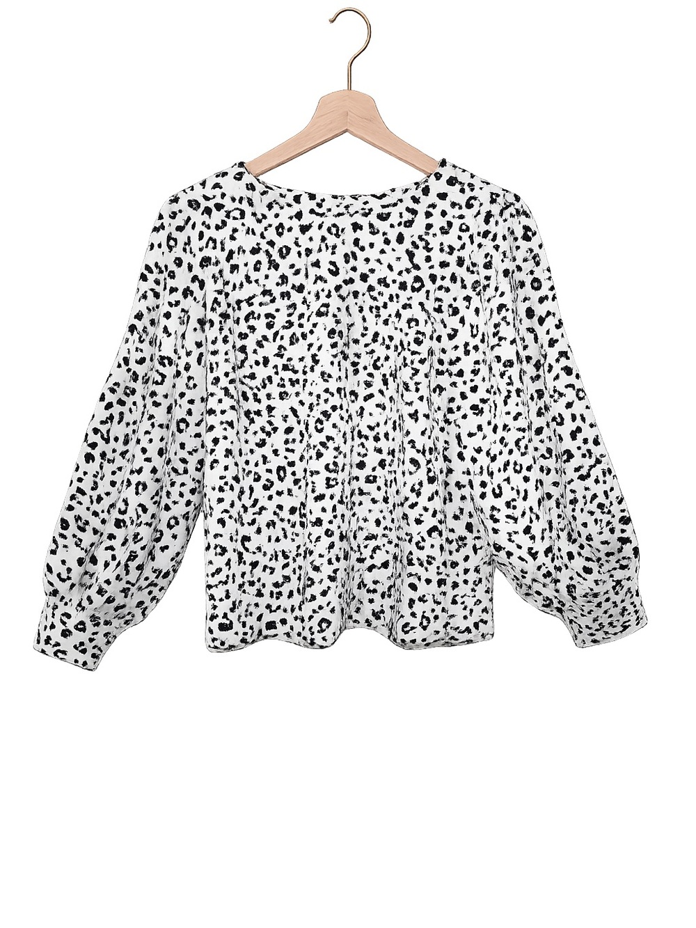 Nine West Leopard Print Blouse Balloon Sleeve Animal Print Top Cream Black XS - Picture 2 of 12
